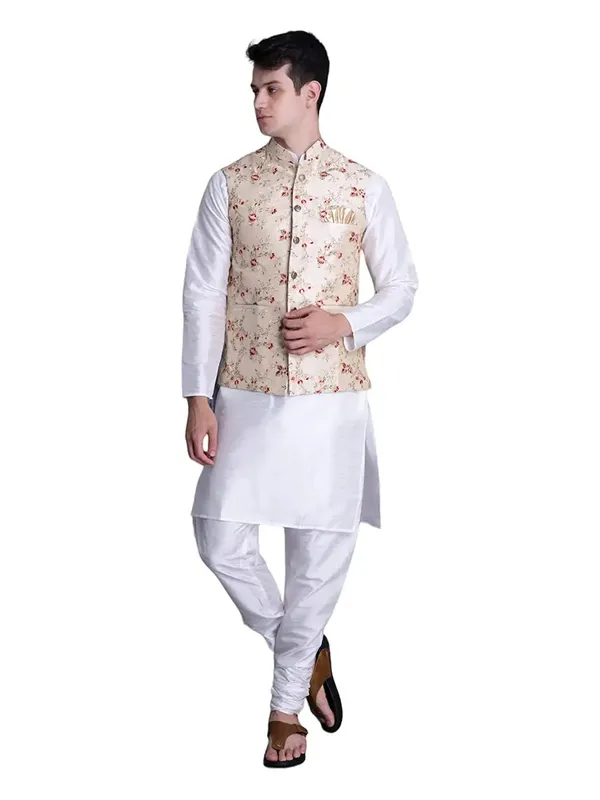 Men's_Silk_Blend_Kurta_Pajama_with_Designer_Ethnic_Nehru_Jacket/Modi_Jacket
