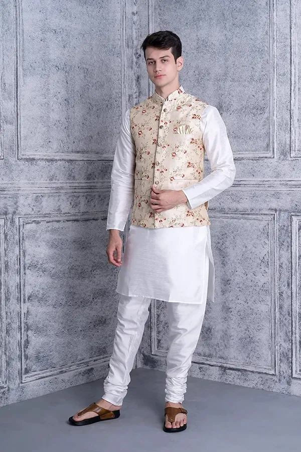 Men's_Silk_Blend_Kurta_Pajama_with_Designer_Ethnic_Nehru_Jacket/Modi_Jacket