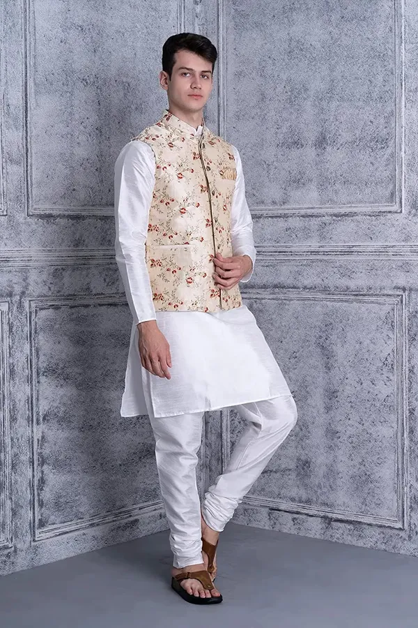 Men's_Silk_Blend_Kurta_Pajama_with_Designer_Ethnic_Nehru_Jacket/Modi_Jacket