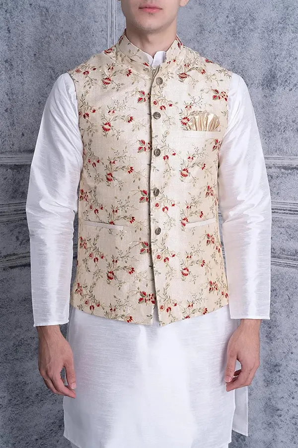 Men's_Silk_Blend_Kurta_Pajama_with_Designer_Ethnic_Nehru_Jacket/Modi_Jacket