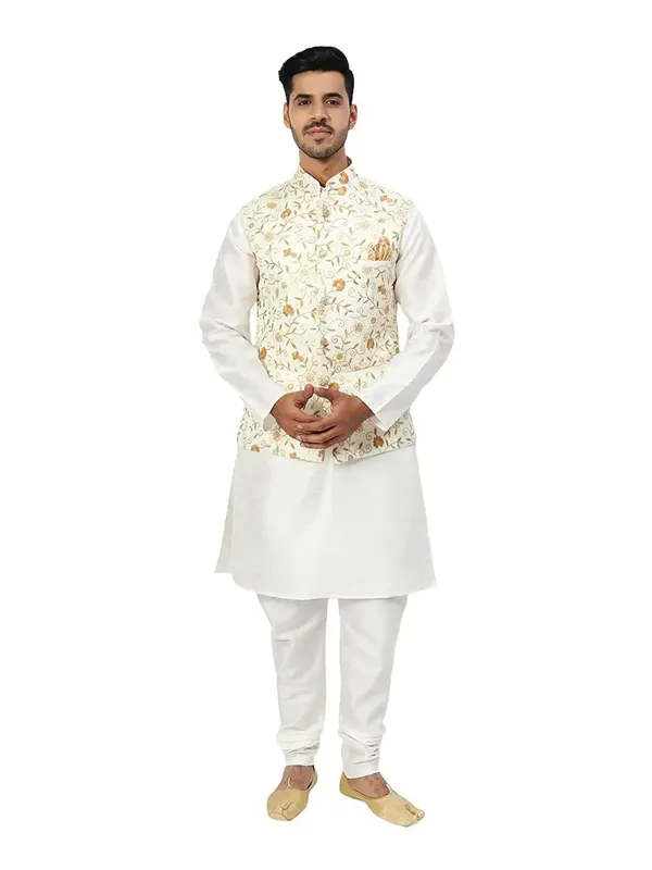 Men's_Silk_Blend_Kurta_Pajama_with_Designer_Ethnic_Nehru_Jacket/Modi_Jacket