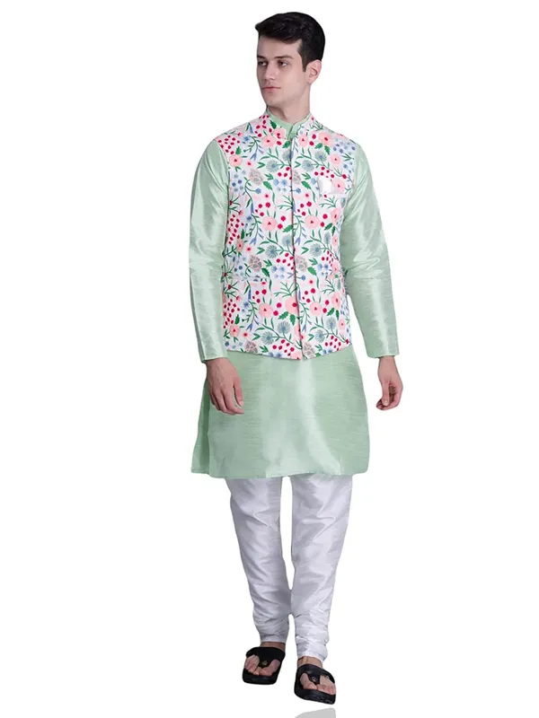 Men's_Silk_Blend_Kurta_Pajama_with_Designer_Ethnic_Nehru_Jacket/Modi_Jacket