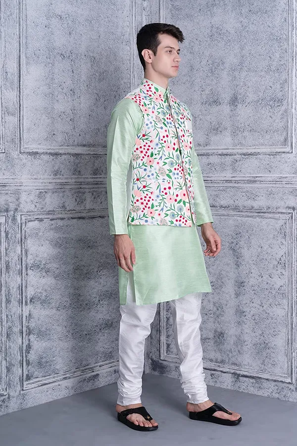 Men's_Silk_Blend_Kurta_Pajama_with_Designer_Ethnic_Nehru_Jacket/Modi_Jacket