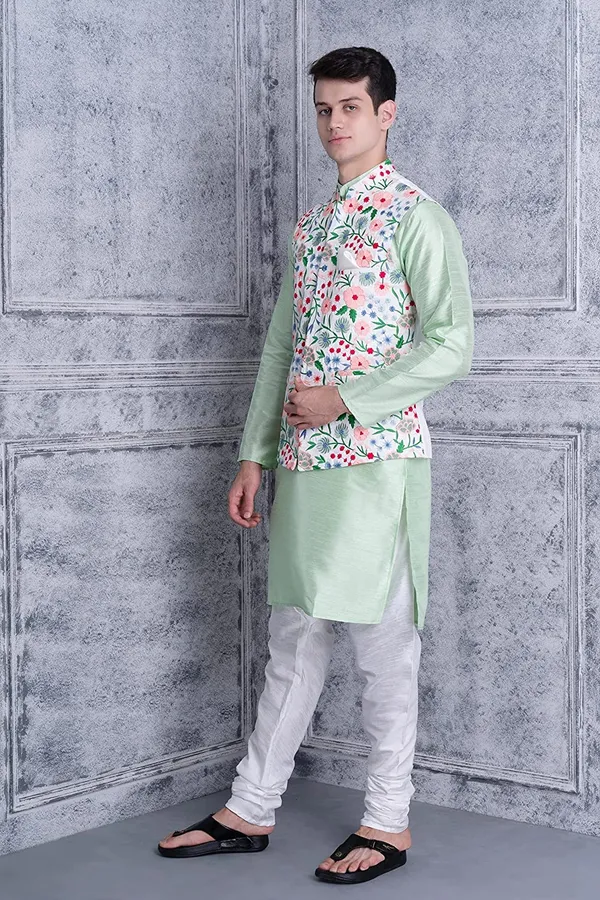 Men's_Silk_Blend_Kurta_Pajama_with_Designer_Ethnic_Nehru_Jacket/Modi_Jacket