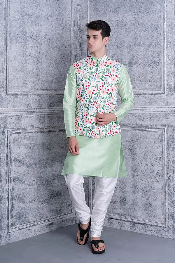 Men's_Silk_Blend_Kurta_Pajama_with_Designer_Ethnic_Nehru_Jacket/Modi_Jacket