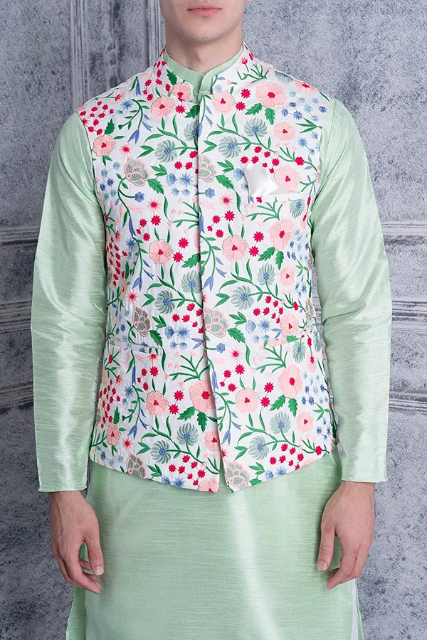 Men's_Silk_Blend_Kurta_Pajama_with_Designer_Ethnic_Nehru_Jacket/Modi_Jacket