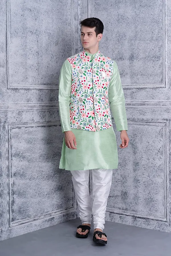 Men's_Silk_Blend_Kurta_Pajama_with_Designer_Ethnic_Nehru_Jacket/Modi_Jacket