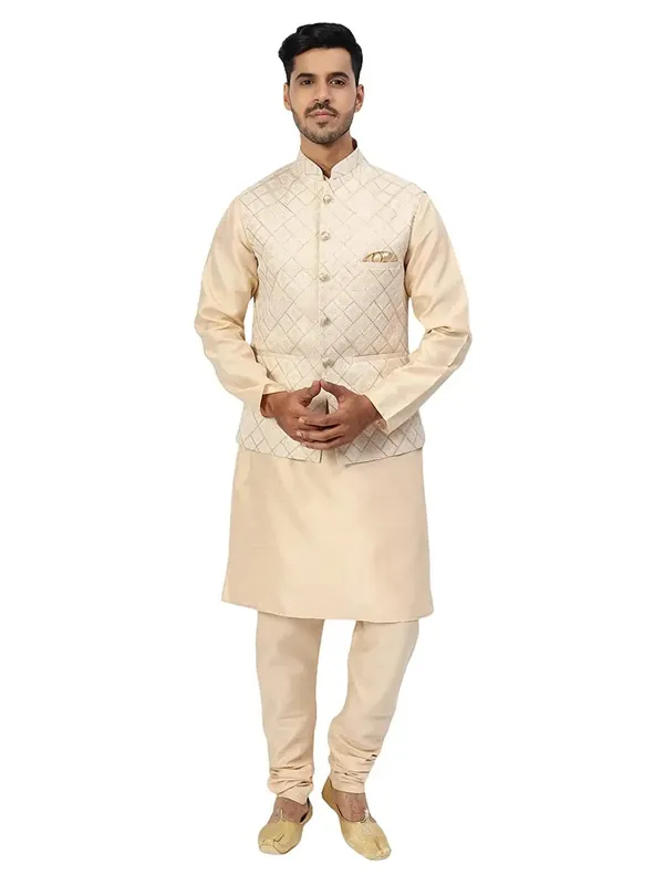 Men's_Silk_Blend_Kurta_Pajama_with_Designer_Ethnic_Nehru_Jacket/Modi_Jacket