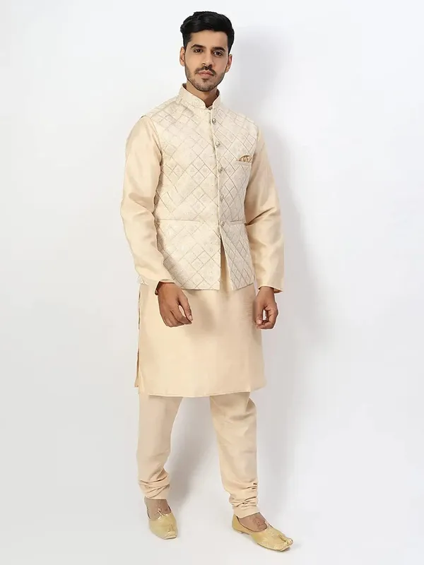 Men's_Silk_Blend_Kurta_Pajama_with_Designer_Ethnic_Nehru_Jacket/Modi_Jacket