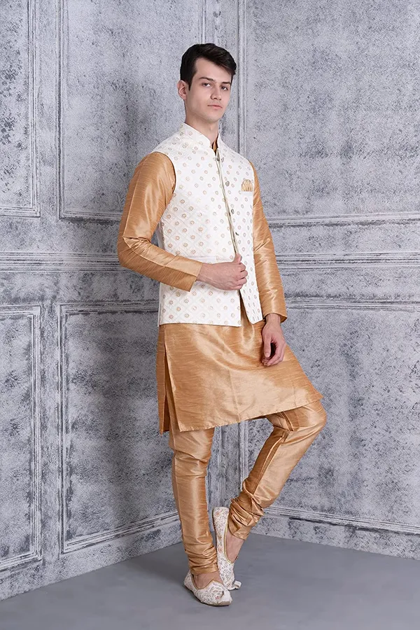 Men's_Silk_Blend_Kurta_Pajama_with_Designer_Ethnic_Nehru_Jacket/Modi_Jacket