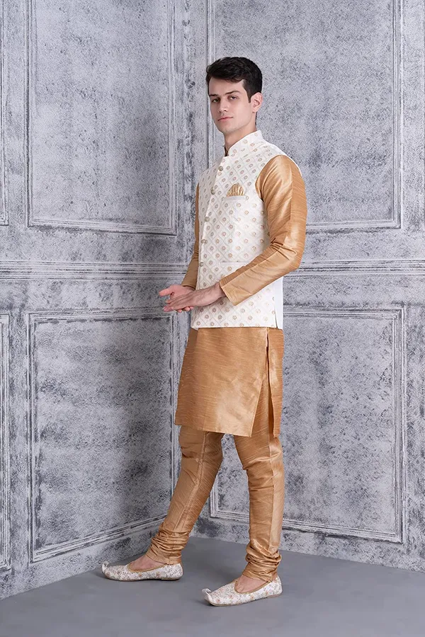 Men's_Silk_Blend_Kurta_Pajama_with_Designer_Ethnic_Nehru_Jacket/Modi_Jacket