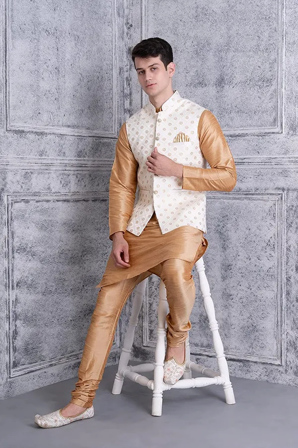 Men's_Silk_Blend_Kurta_Pajama_with_Designer_Ethnic_Nehru_Jacket/Modi_Jacket