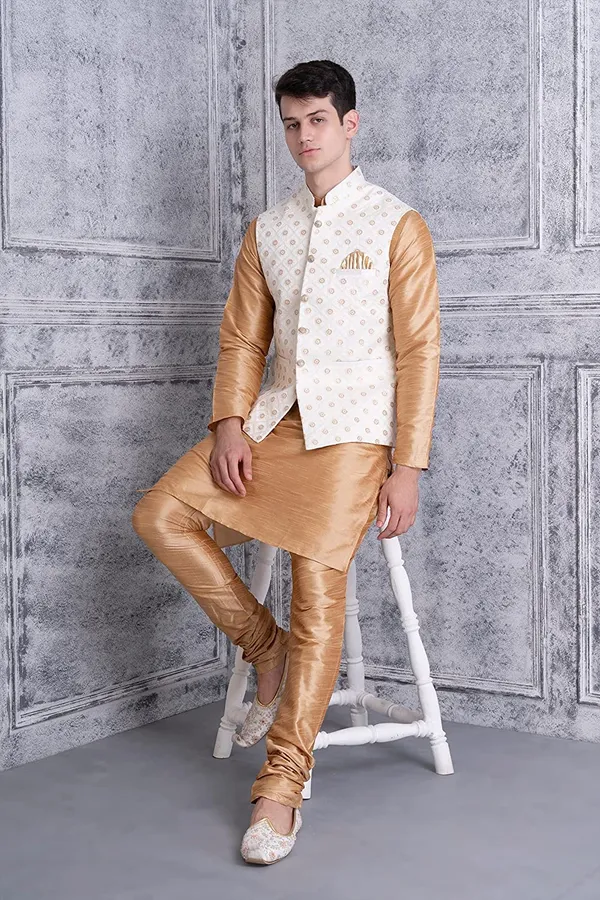 Men's_Silk_Blend_Kurta_Pajama_with_Designer_Ethnic_Nehru_Jacket/Modi_Jacket