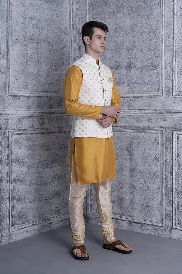 Men's_Silk_Blend_Kurta_Pajama_with_Designer_Ethnic_Nehru_Jacket/Modi_Jacket