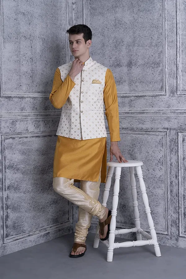 Men's_Silk_Blend_Kurta_Pajama_with_Designer_Ethnic_Nehru_Jacket/Modi_Jacket