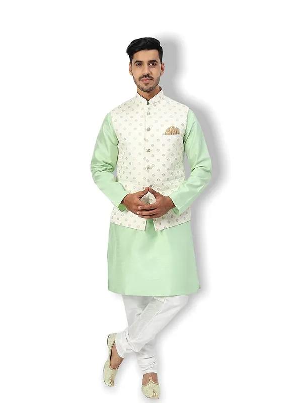 Men's_Silk_Blend_Kurta_Pajama_with_Designer_Ethnic_Nehru_Jacket/Modi_Jacket