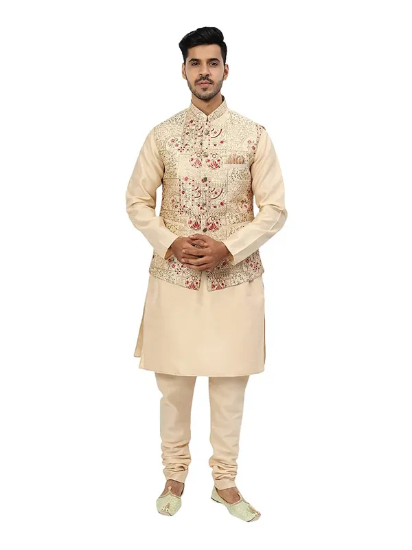 Men's_Silk_Blend_Kurta_Pajama_with_Designer_Ethnic_Nehru_Jacket/Modi_Jacket