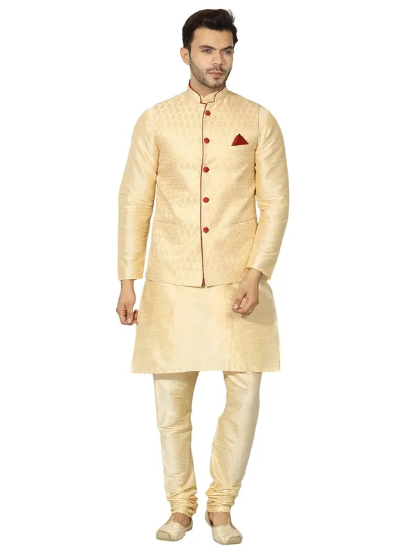 men's_Silk_Blend_Kurta_Pejama_&_Waistcot_Set