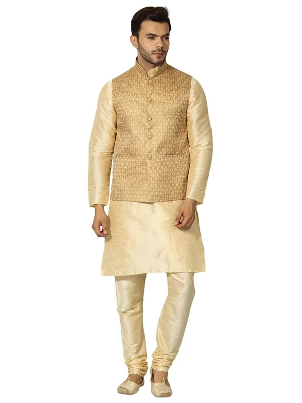 men's_Silk_Blend_Kurta_Pejama_&_Waistcot_Set