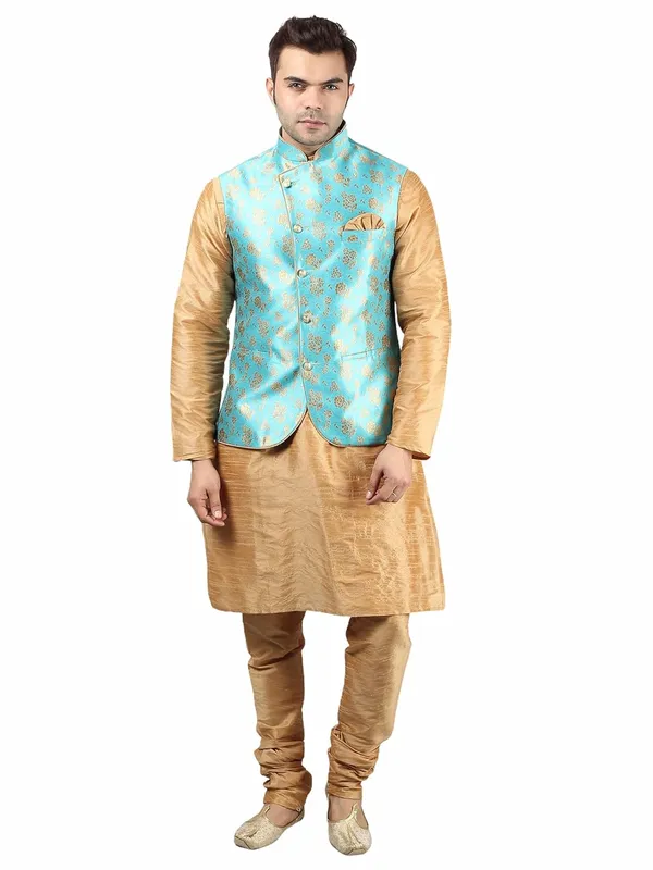 Men's_Silk_Blend_Regular_Kurta_Churidar_Pyjama_with_Bundi_Nehru_Jacket/Waistcoat