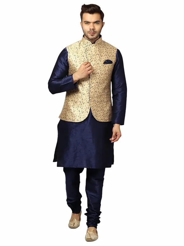 Men's_Silk_Blend_Regular_Kurta_Churidar_Pyjama_with_Bundi_Nehru_Jacket/Waistcoat