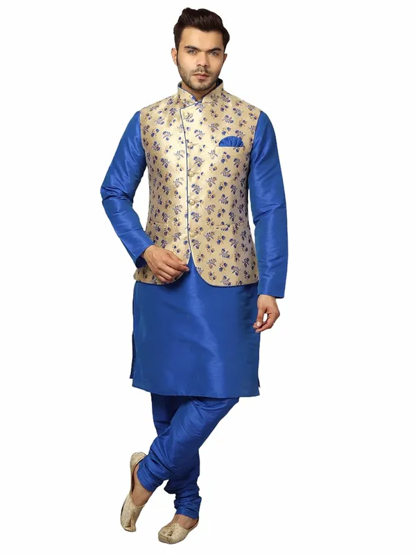 Men's_Silk_Blend_Regular_Kurta_Churidar_Pyjama_with_Bundi_Nehru_Jacket/Waistcoat