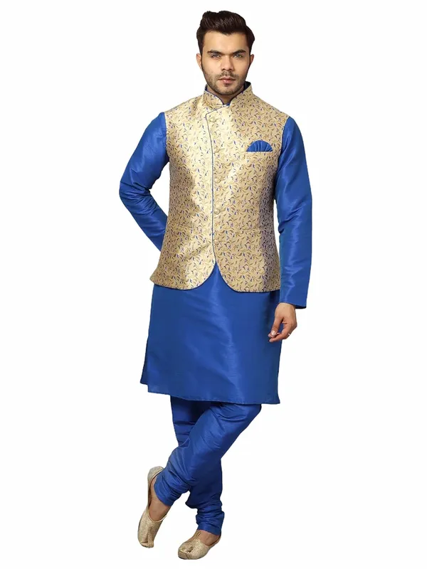 Men's_Silk_Blend_Regular_Kurta_Churidar_Pyjama_with_Bundi_Nehru_Jacket/Waistcoat