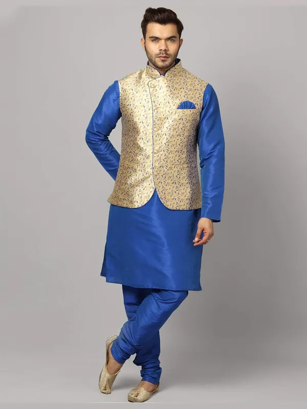 Men's_Silk_Blend_Regular_Kurta_Churidar_Pyjama_with_Bundi_Nehru_Jacket/Waistcoat
