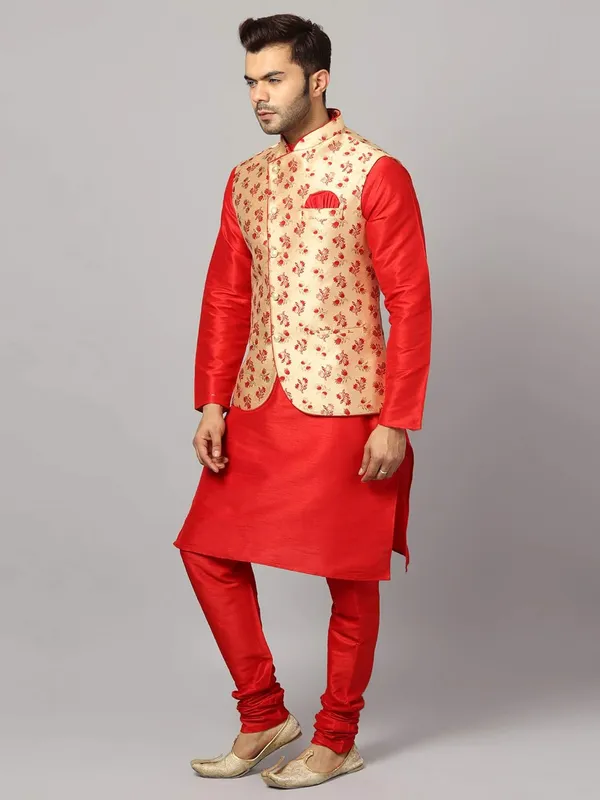 Men's_Silk_Blend_Regular_Kurta_Churidar_Pyjama_with_Bundi_Nehru_Jacket/Waistcoat