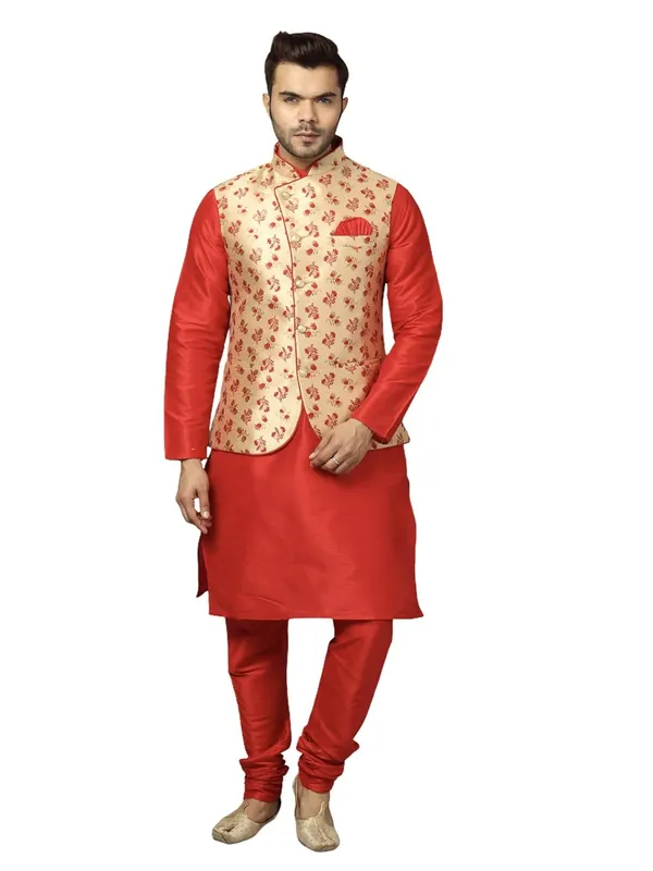 Men's_Silk_Blend_Regular_Kurta_Churidar_Pyjama_with_Bundi_Nehru_Jacket/Waistcoat