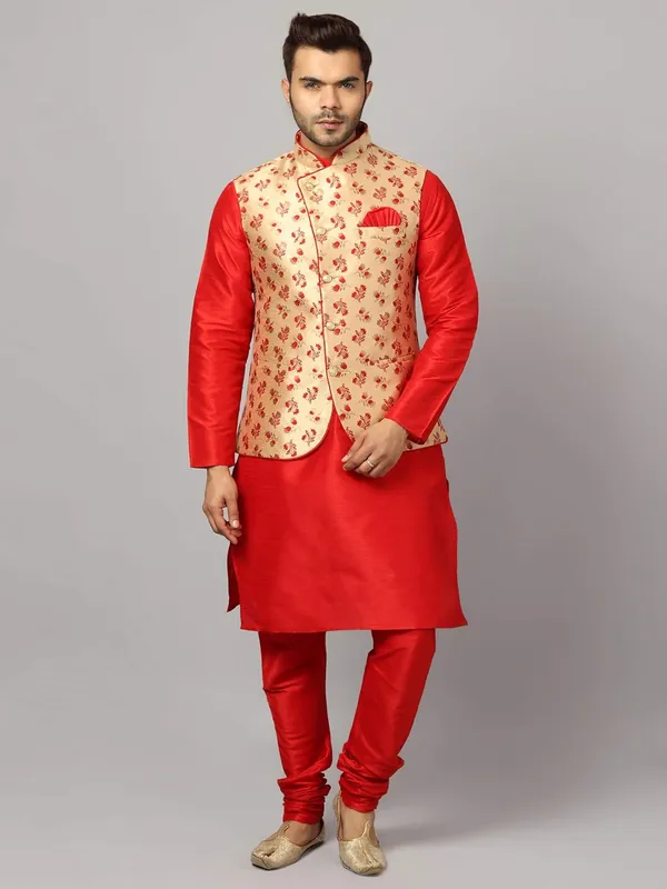 Men's_Silk_Blend_Regular_Kurta_Churidar_Pyjama_with_Bundi_Nehru_Jacket/Waistcoat