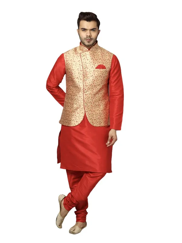 Men's_Silk_Blend_Regular_Kurta_Churidar_Pyjama_with_Bundi_Nehru_Jacket/Waistcoat
