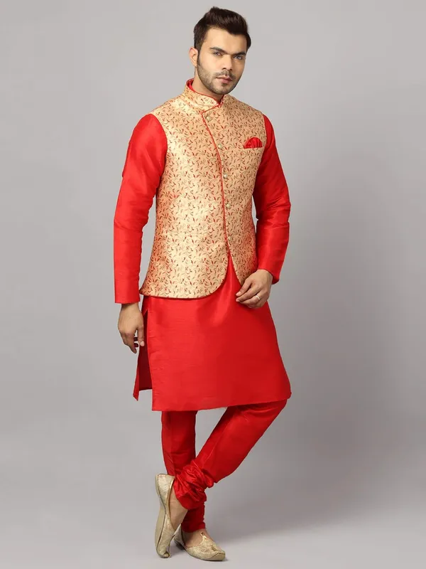 Men's_Silk_Blend_Regular_Kurta_Churidar_Pyjama_with_Bundi_Nehru_Jacket/Waistcoat