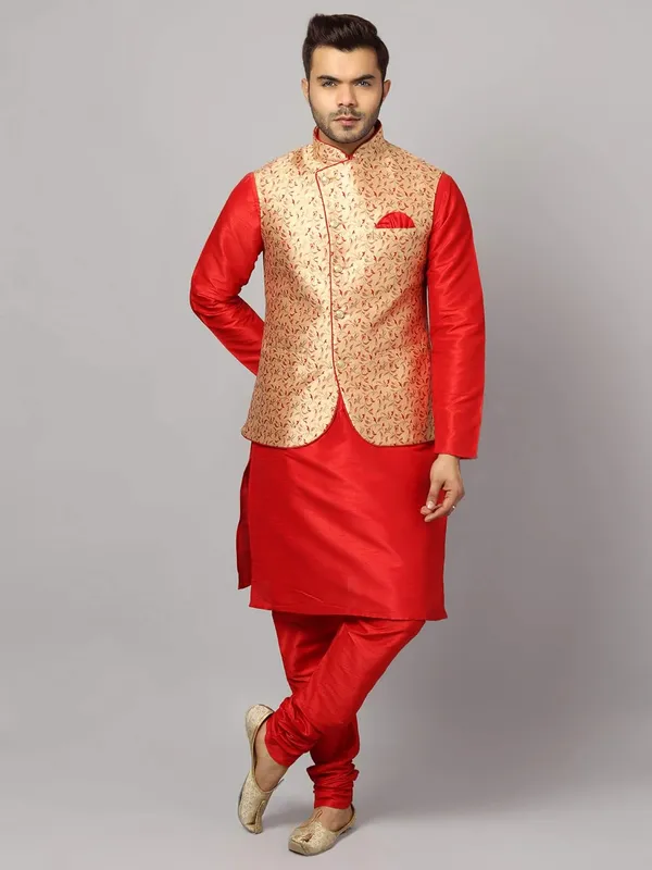 Men's_Silk_Blend_Regular_Kurta_Churidar_Pyjama_with_Bundi_Nehru_Jacket/Waistcoat
