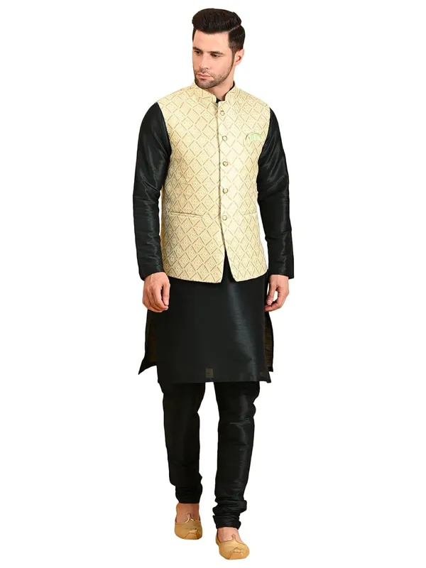 Men's_Silk_Blend_Kurta_Pajama_with_Designer_Ethnic_Nehru_Jacket/Modi_Jacket