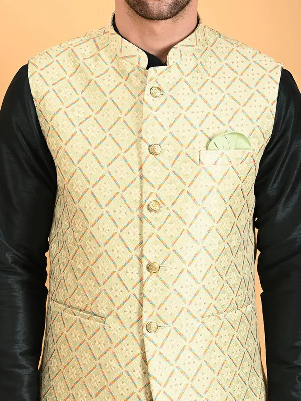 Men's_Silk_Blend_Kurta_Pajama_with_Designer_Ethnic_Nehru_Jacket/Modi_Jacket
