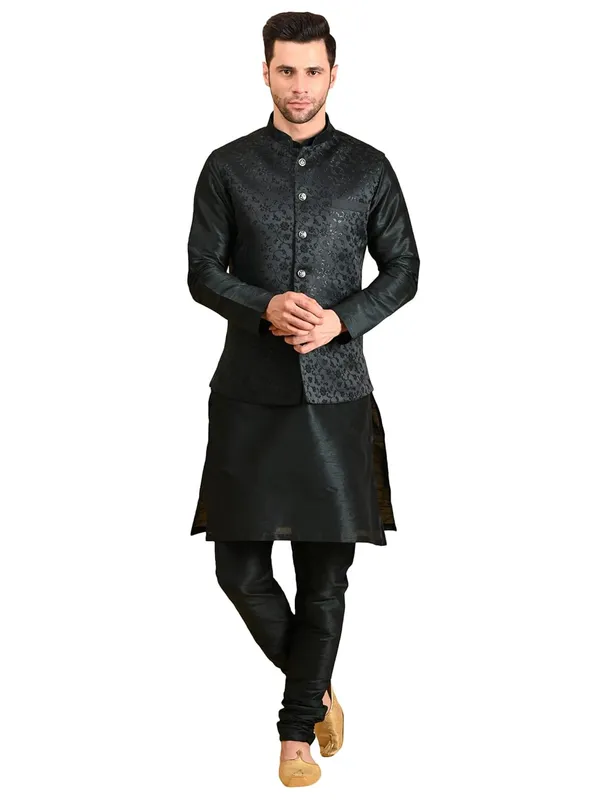 Men's_Silk_Blend_Kurta_Pajama_with_Designer_Ethnic_Nehru_Jacket/Modi_Jacket