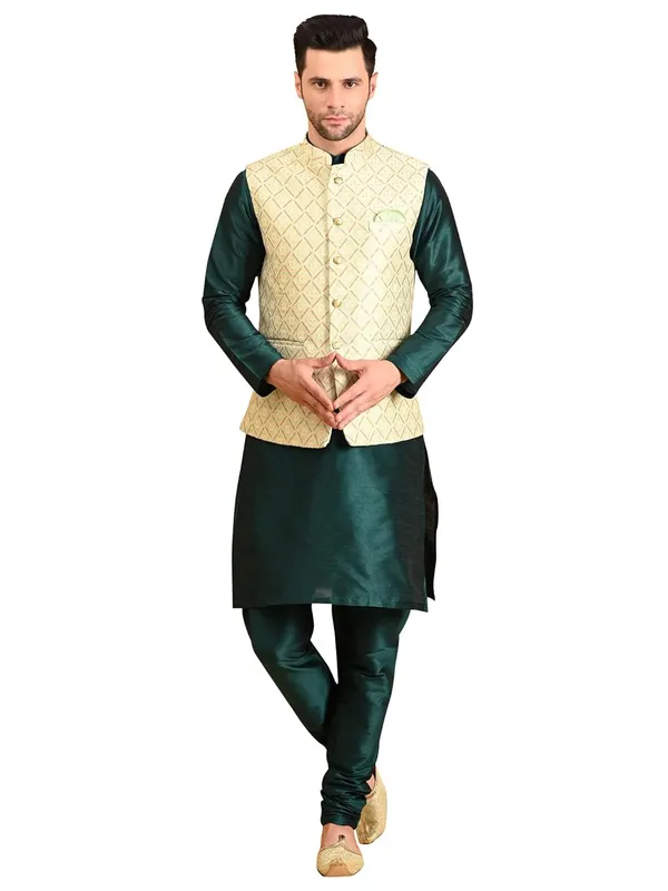 Men's_Silk_Blend_Kurta_Pajama_with_Designer_Ethnic_Nehru_Jacket/Modi_Jacket