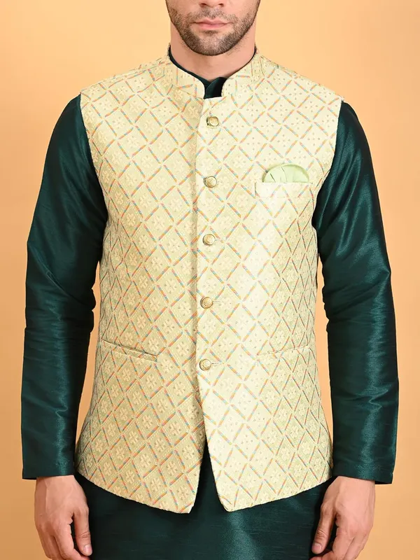 Men's_Silk_Blend_Kurta_Pajama_with_Designer_Ethnic_Nehru_Jacket/Modi_Jacket