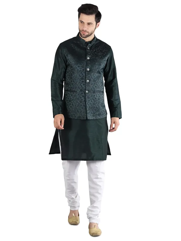 Men's_Silk_Blend_Kurta_Pajama_with_Designer_Ethnic_Nehru_Jacket/Modi_Jacket
