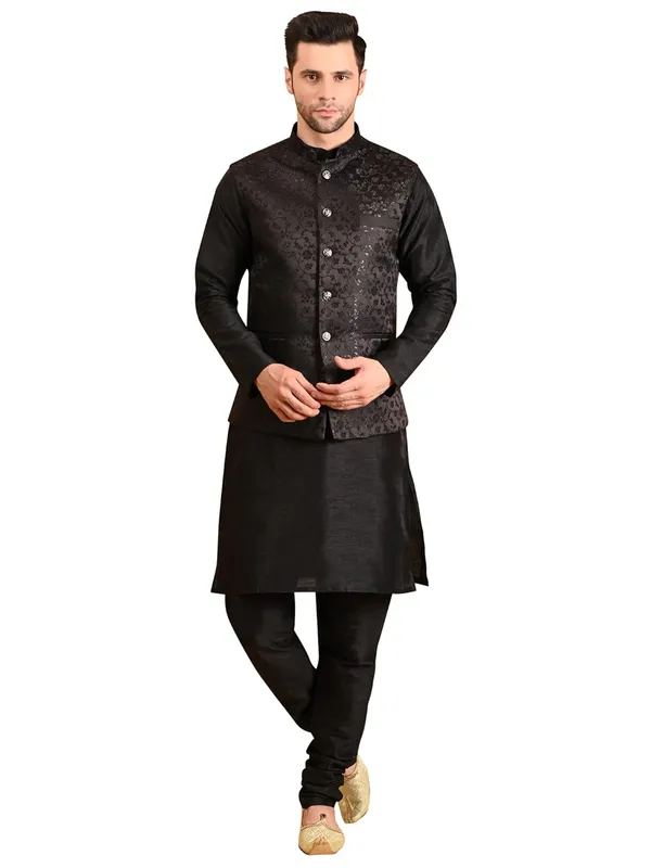 Men's_Silk_Blend_Kurta_Pajama_with_Designer_Ethnic_Nehru_Jacket/Modi_Jacket