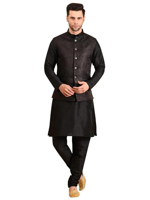 Men's_Silk_Blend_Kurta_Pajama_with_Designer_Ethnic_Nehru_Jacket/Modi_Jacket