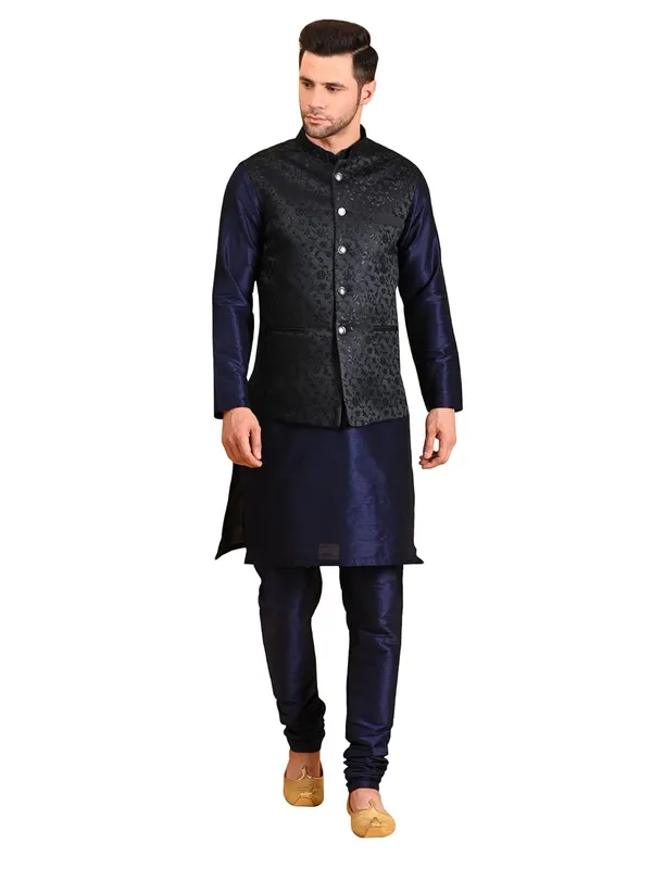 Men's_Silk_Blend_Kurta_Pajama_with_Designer_Ethnic_Nehru_Jacket/Modi_Jacket
