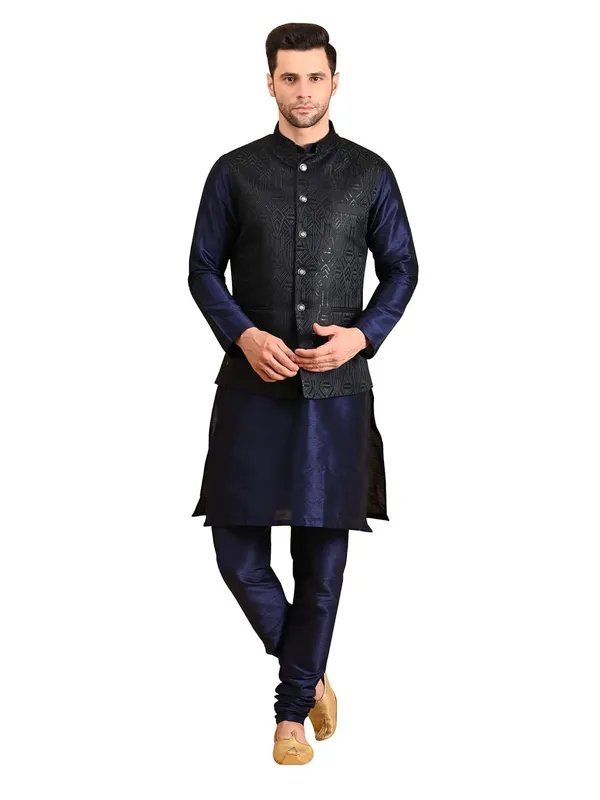Men's_Silk_Blend_Kurta_Pajama_with_Designer_Ethnic_Nehru_Jacket/Modi_Jacket