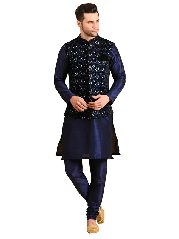 Men's_Silk_Blend_Kurta_Pajama_with_Designer_Ethnic_Nehru_Jacket/Modi_Jacket