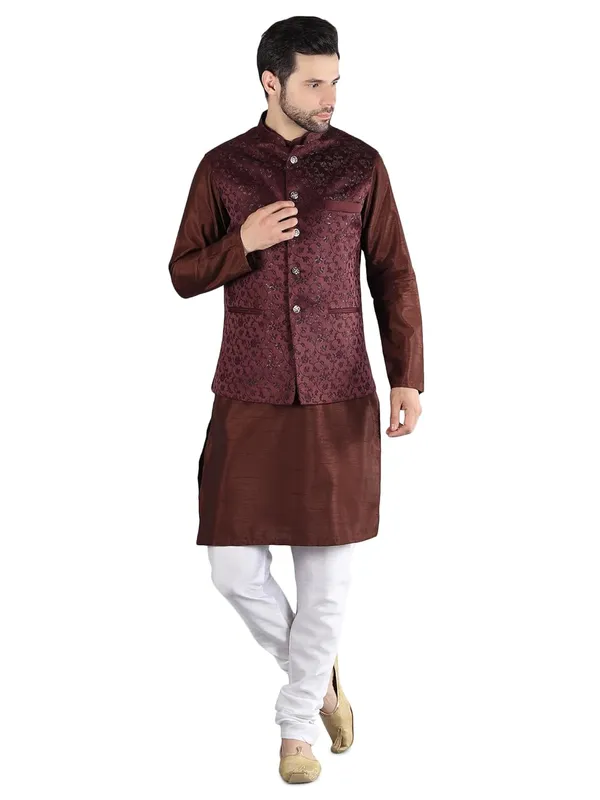 Men's_Silk_Blend_Kurta_Pajama_with_Designer_Ethnic_Nehru_Jacket/Modi_Jacket