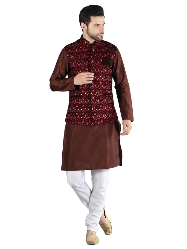 Men's_Silk_Blend_Kurta_Pajama_with_Designer_Ethnic_Nehru_Jacket/Modi_Jacket