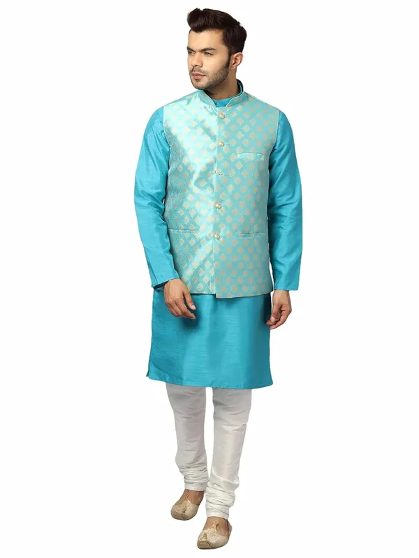 Men's_Silk_Blend_Regular_Kurta_Churidar_Pyjama_with_Bundi_Nehru_Jacket/Waistcoat