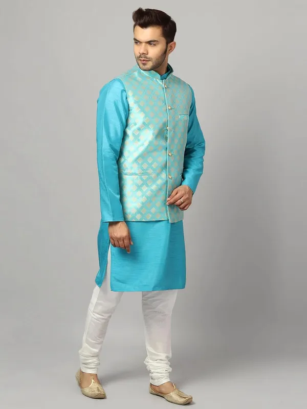 Men's_Silk_Blend_Regular_Kurta_Churidar_Pyjama_with_Bundi_Nehru_Jacket/Waistcoat