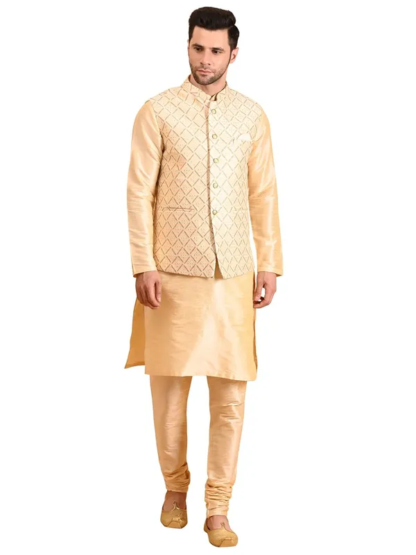 Men's_Silk_Blend_Kurta_Pajama_with_Designer_Ethnic_Nehru_Jacket/Modi_Jacket